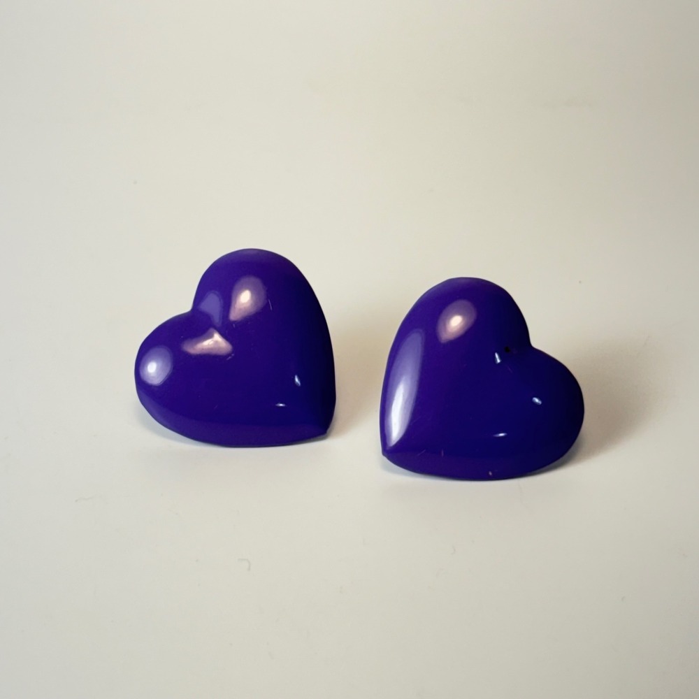 Vintage Heart Stud Earrings Purple Enamel Retro Statement Y2K Minimalist 90s
